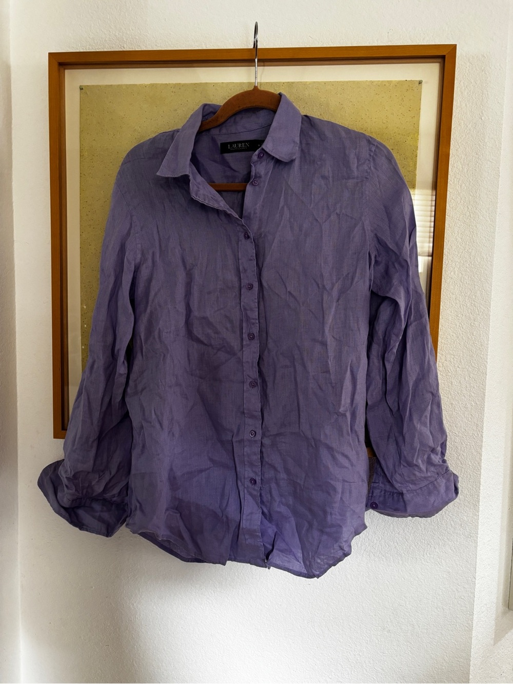 Lauren Ralph Lauren Purple Linen-Blend Button-Up Shirt medium womenโs worn once